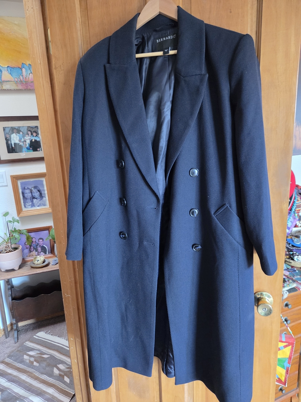 Bernardo Womens Navy Double-Breasted Overcoat
